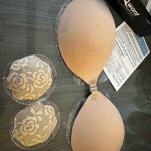 C Cup Nude Strapless Adhesive Bra with Lace Nip Covers